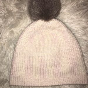 Cashmere fur Pom Pom rib beanie